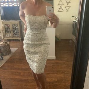 Sue Wong Strapless Embellished Mini Dress